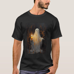 Cute Ghost Holding Candle Funny Halloween Gothic V T Shirt