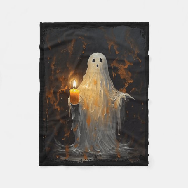 Cute Ghost Holding Candle Roligt Halloween Gothic  Fleecefilt (Framsidan)