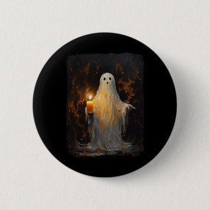 Cute Ghost Holding Candle Roligt Halloween Gothic Knapp