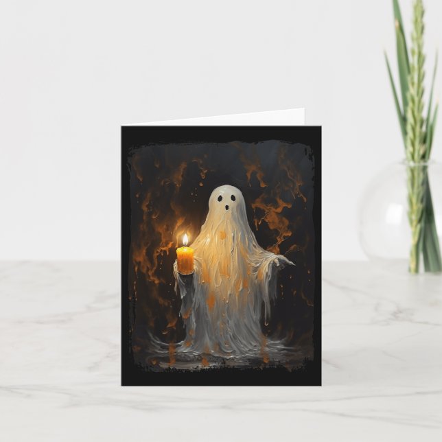 Cute Ghost Holding Candle Roligt Halloween Gothic  Kort (Framsida)