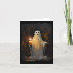 Cute Ghost Holding Candle Roligt Halloween Gothic Kort