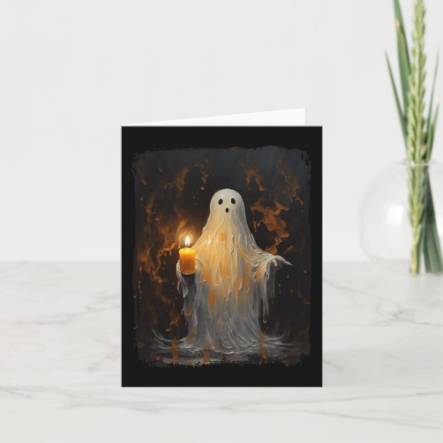 Cute Ghost Holding Candle Roligt Halloween Gothic  Kort (Framsida)