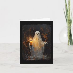 Cute Ghost Holding Candle Roligt Halloween Gothic Kort