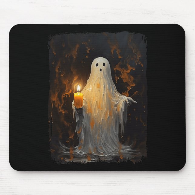 Cute Ghost Holding Candle Roligt Halloween Gothic  Musmatta (Framsidan)