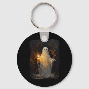 Cute Ghost Holding Candle Roligt Halloween Gothic Nyckelring