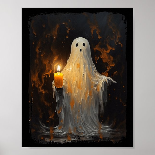 Cute Ghost Holding Candle Roligt Halloween Gothic  Poster (Framsidan)