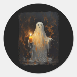 Cute Ghost Holding Candle Roligt Halloween Gothic Runt Klistermärke