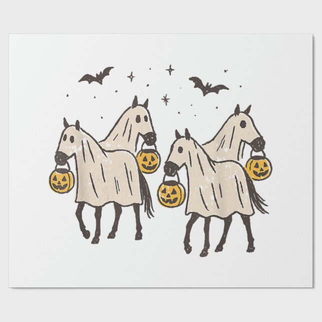 Cute Ghost Horses Halloween Bus eller godis Presentpapper (Platt)