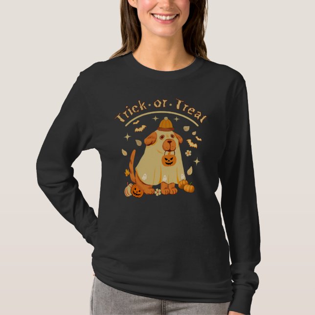 Cute Ghost hund Retro Spooky Season Funny Hallowee T Shirt (Framsida)
