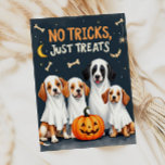 Cute Ghost Hundar Funny Halloween Card Kort<br><div class="desc">Det är ett festligt sätt att skicka Halloween önskemål på...  På framsidan står det "Inga trick,  bara Treats" och du kan anpassa baktexten med din egen personliga anpassning.</div>