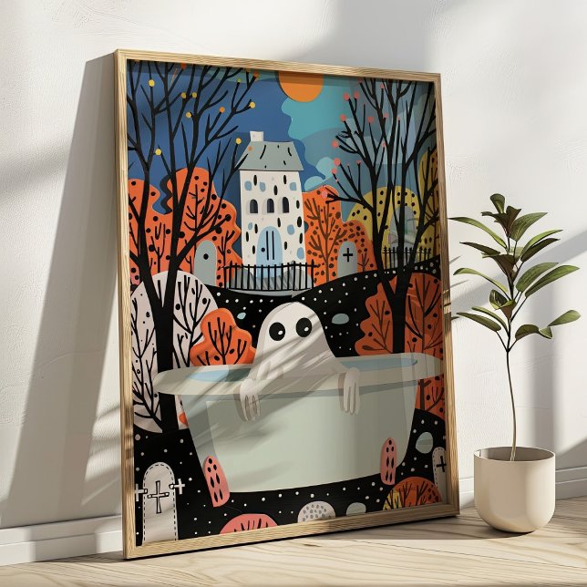 Cute Ghost i Bathtub 3D Halloween Bathroom Poster (Skapare uppladdad)