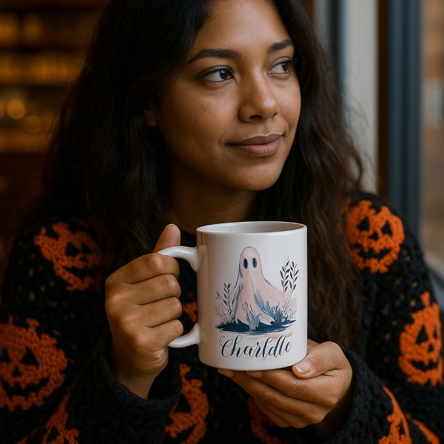 Cute Ghost i Bush Namn Halloween Kaffemugg (Skapare uppladdad)