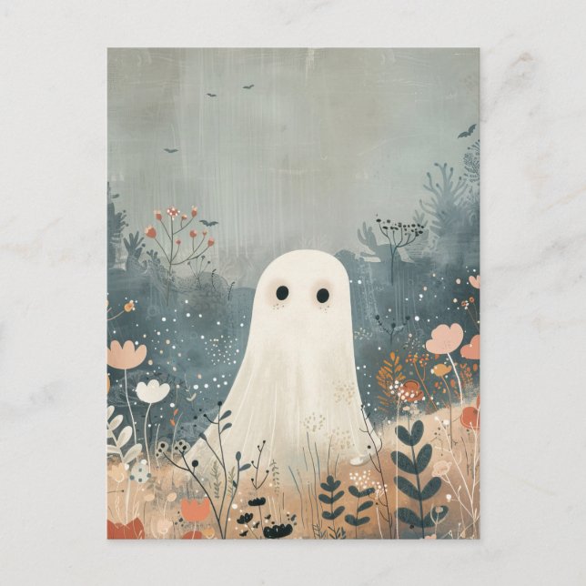 Cute Ghost i Meadows Halloween Vykort (Framsida)