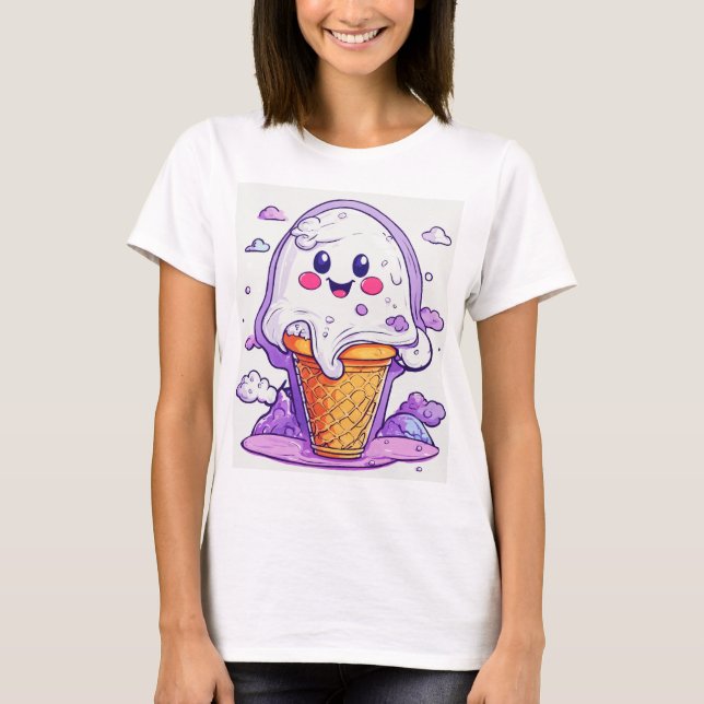 **"Cute Ghost Ice Cream Design T-Shirt - Adsible (Framsida)