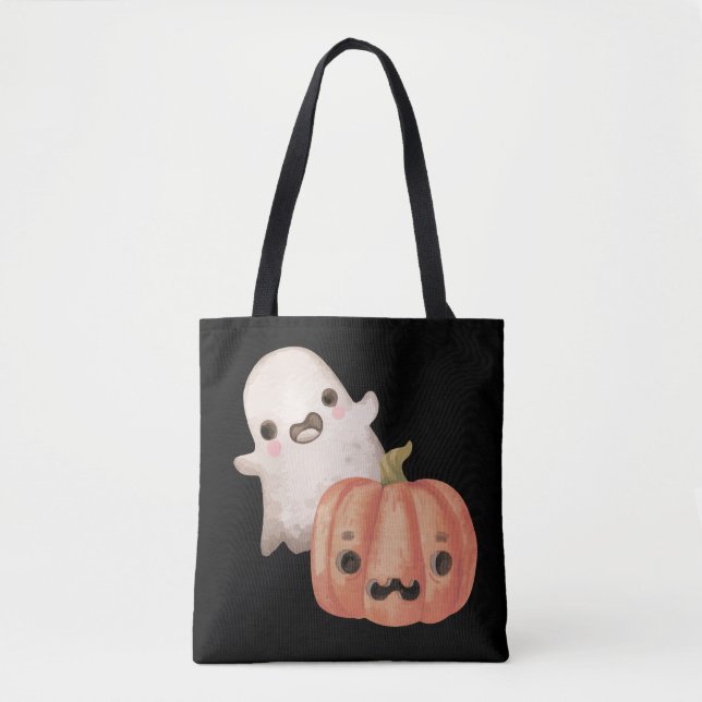 Cute Ghost & Jack-O-Lantern Bus eller godis Tygkasse (Framsida)