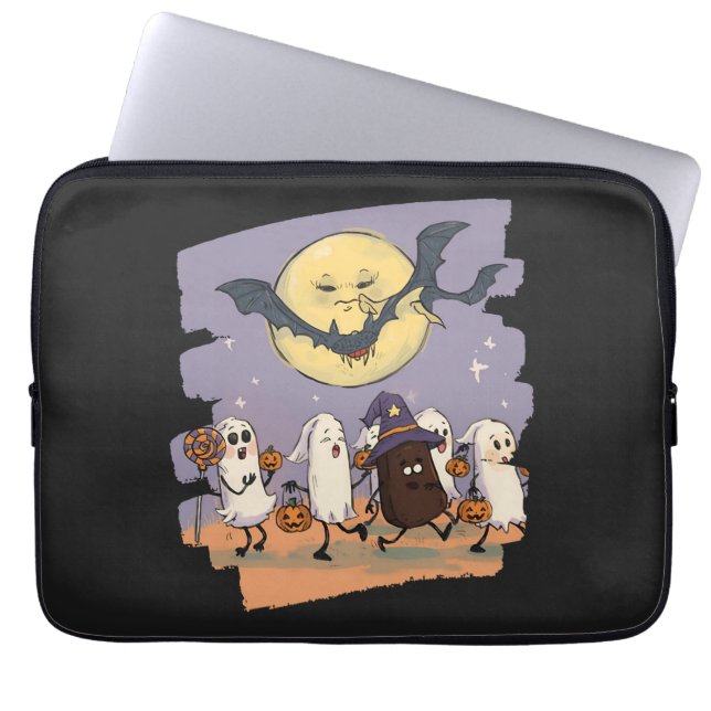 Cute Ghost Kids Bus eller godis under Spooky Måne Laptop Fodral (Framsidan)