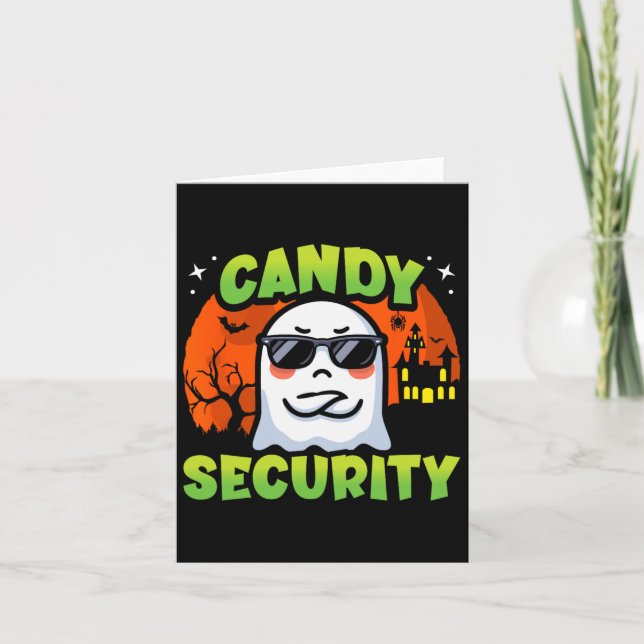 Cute Ghost Kids Halloween - Candy Security - Funny Kort (Framsida)