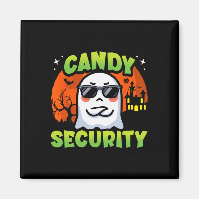 Cute Ghost Kids Halloween - Candy Security - Funny Magnet (Framsidan)