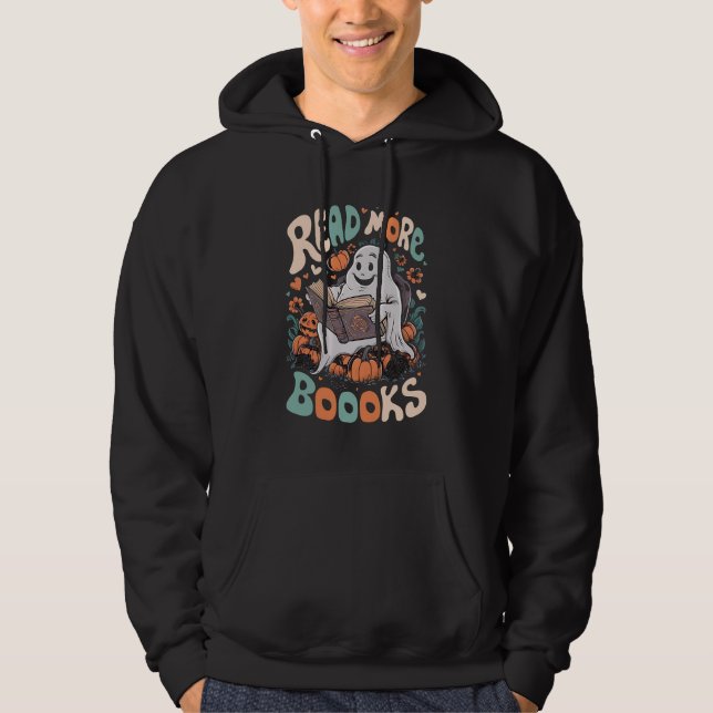 Cute Ghost läser mer Bokar-lärare Halloween Hoodie (Framsida)