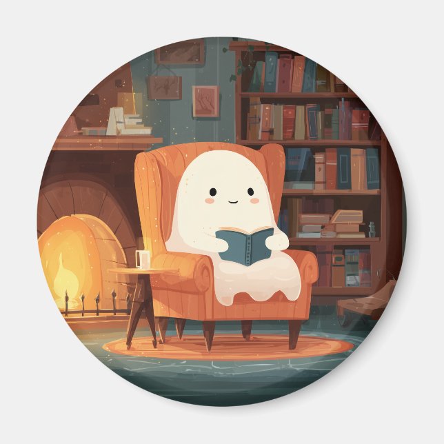 Cute Ghost-läsning av en Mysigt kamera - Magnet (Framsidan)