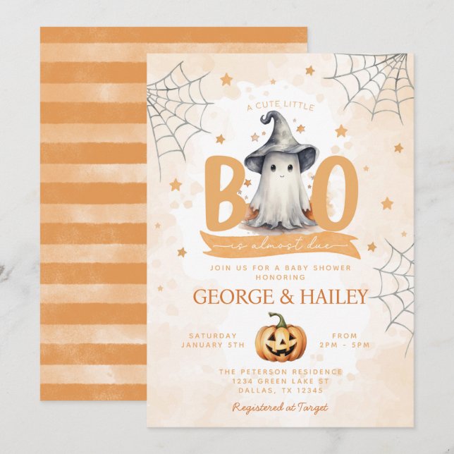 Cute Ghost Little Boo är nästan på grund av att ba Inbjudningar (Fram/baksida)
