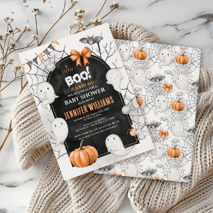 Cute Ghost Little Boo Halloween Pojke Shower Inbjudningar