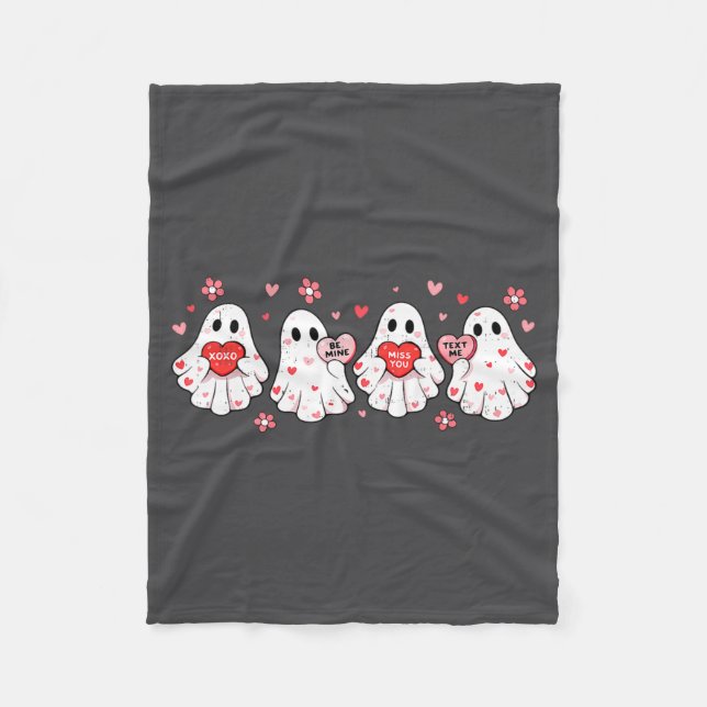 Cute Ghost Love Hearts Valentines Day Womens Teens Fleecefilt (Framsidan)