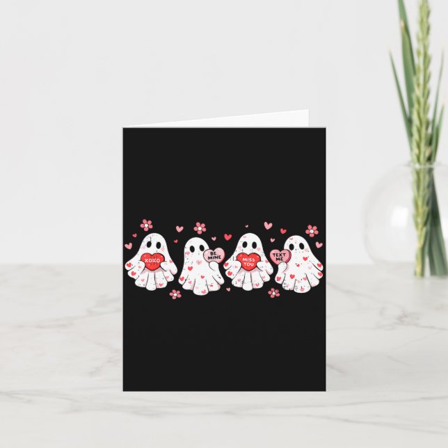 Cute Ghost Love Hearts Valentines Day Womens Teens Kort (Framsida)