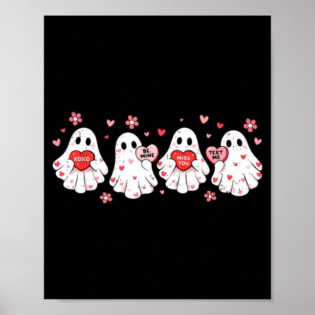 Cute Ghost Love Hearts Valentines Day Womens Teens Poster (Framsidan)