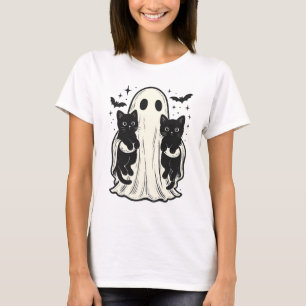 Cute Ghost med Black Cat Halloween, Cat Lover T Shirt
