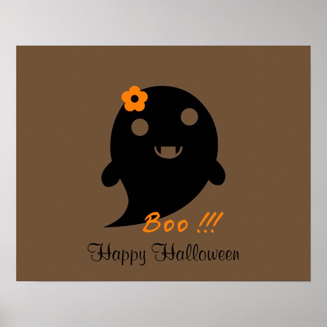 Cute Ghost med blomma och Ord ’Boo’ Poster (Framsidan)