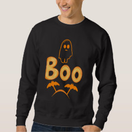 Cute Ghost med "Boo" Typography Halloween Lång Ärmad Tröja