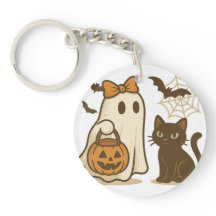 Cute Ghost med Bow and Black Cat - Akta Spook