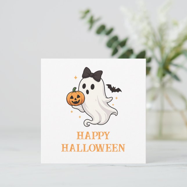 Cute Ghost med Bow and Pumpkin | Halloween (Stående Fram)