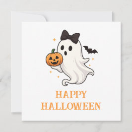 Cute Ghost med Bow and Pumpkin | Halloween