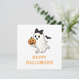 Cute Ghost med Bow and Pumpkin | Halloween