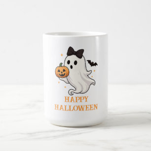 Cute Ghost med Bow and Pumpkin Halloween Kaffemugg