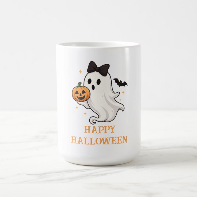 Cute Ghost med Bow and Pumpkin | Halloween Kaffemugg (Center)