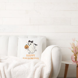 Cute Ghost med Bow and Pumpkin | Halloween Kudde