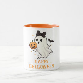Cute Ghost med Bow and Pumpkin | Halloween Mugg