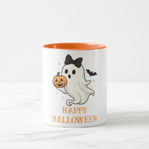 Cute Ghost med Bow and Pumpkin Halloween Mugg