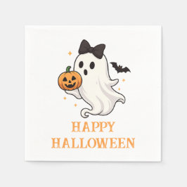 Cute Ghost med Bow and Pumpkin | Halloween Pappersservett