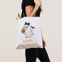 Cute Ghost med Bow and Pumpkin | Halloween