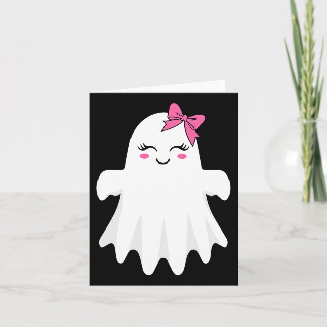 Cute Ghost med Bow Boo Halloween Costume for Girl Kort (Framsida)