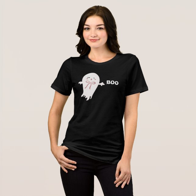 Cute Ghost med Bow Boo T Shirt (Framsida Full)