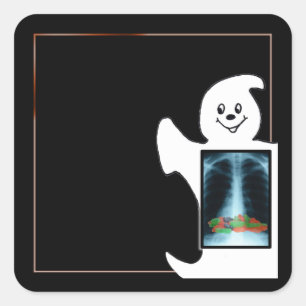 Cute Ghost med Candy Halloween Fyrkantigt Klistermärke