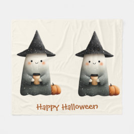 Cute Ghost med Coffee Halloween Fleecefilt