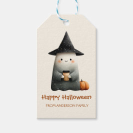 Cute Ghost med Coffee Halloween Presentetikett