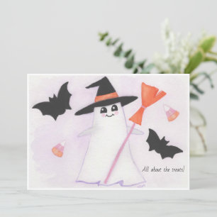 Cute Ghost med fladdermus och candy Kort