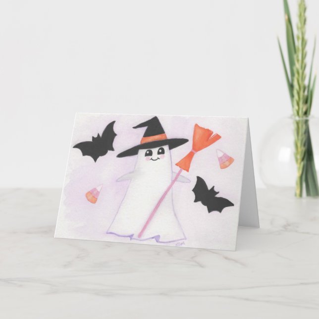 Cute Ghost med fladdermus och candy Kort (Framsida)